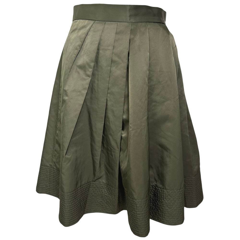Banana‎ Republic Skirt Size 10 Olive Green Pleated Satin Knee Length A-Line